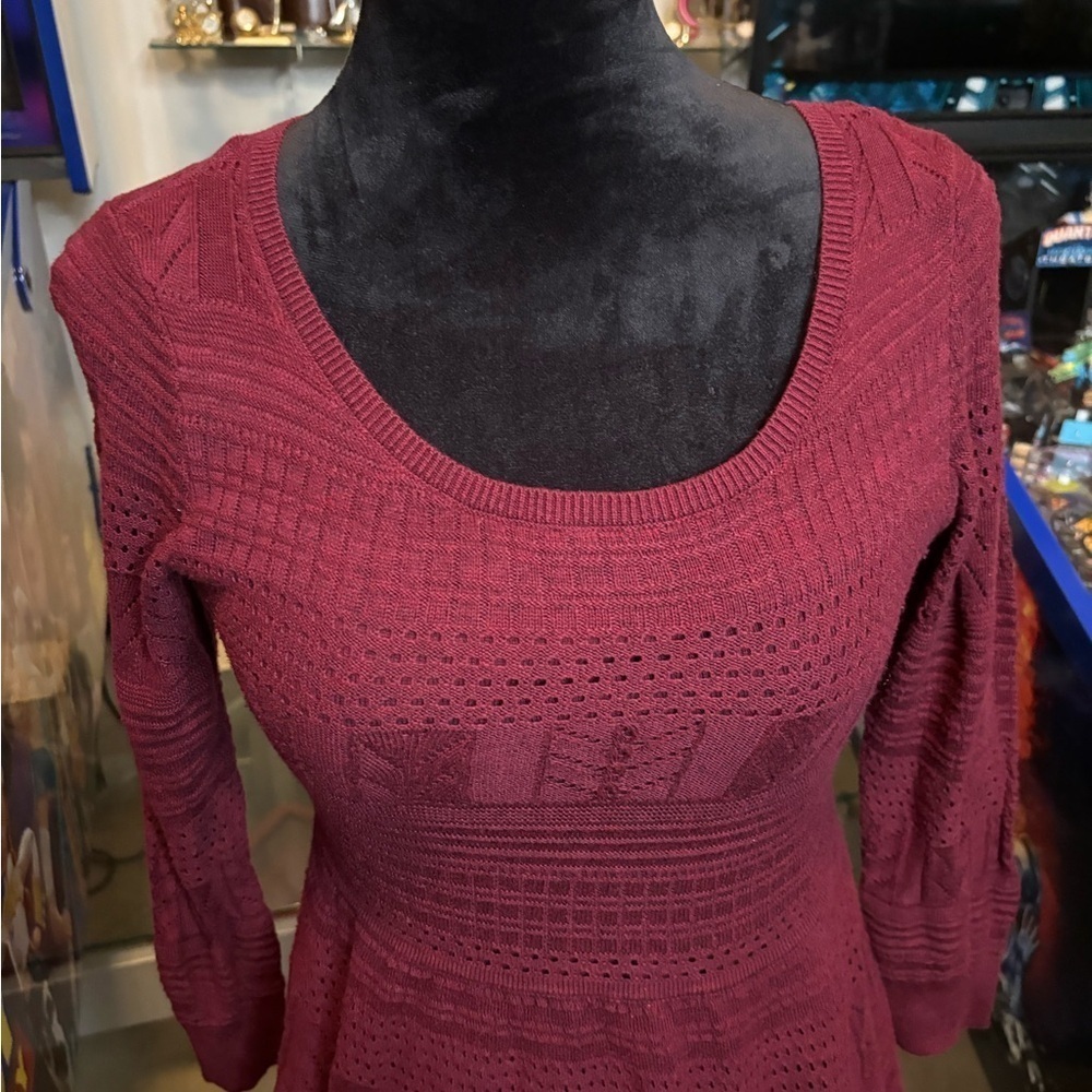 American Eagle Outfitters Maroon Pointelle Knit Sweater Dress - Picture 2 of 8